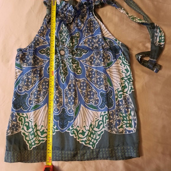 Bohemian Blue and Green Halter Silk Top - Picture 3 of 5